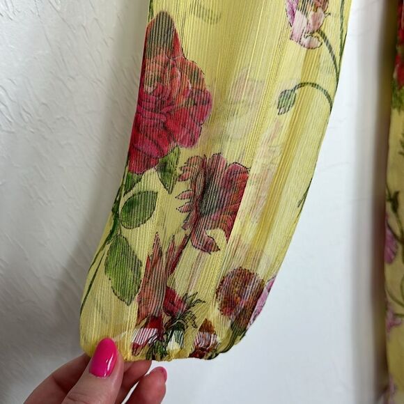 BB Dakota Botanical Bae Yellow Floral Print Long Sleeve Dress Size 0 - Picture 4 of 14
